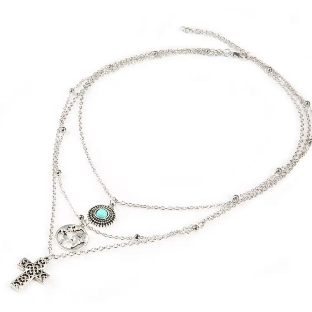Bohemian Chic Silver Plated Layered Necklace - Vintage Inspiration - Picture 11 of 13